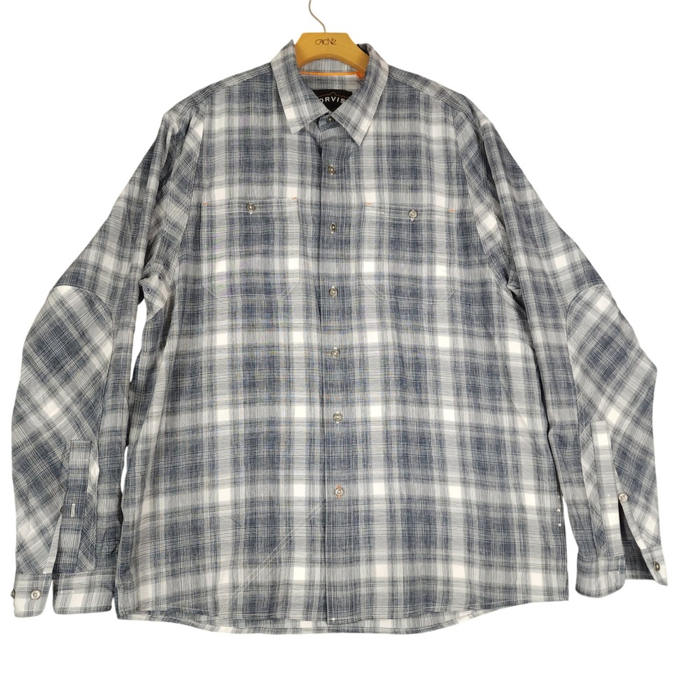 ORVIS Mens Long Sleeve Plaid Button‎ Up Shirt Blue White Gray Size L